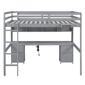 English Elm Full Size Loft Bed With Integrated Desk, Ample Storage, Charging Station & Stylish Gray Finish GX000334AAE