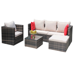 English Elm Rattan 4-Piece Brown Wicker Patio Sectional Set with Tempered Glass Table, Removable UV-Resistant Cushions W209S00002