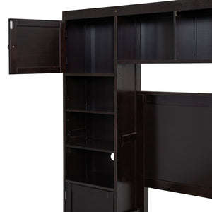 English Elm Full Platform Bed with Headboard Shelving Cabinets and Under Drawer Storage Unit Espresso LP000342AAP-1