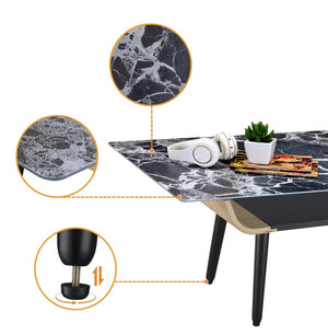 English Elm Landon Mid-century Coffee Table Marble Texture Glass Top Bent Wood Living Room Black B061103280