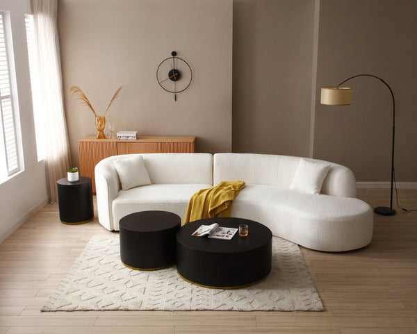 English Elm Luxury Boucle Curved Sectional Sofa with Chaise Right Facing Sculptural Modern Living W876S00086