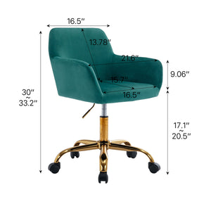 English Elm HengMing Dark Green Faux Fur Swivel Desk Chair — Plush Velvet High-Back, Adjustable Height & Wheels W21283036