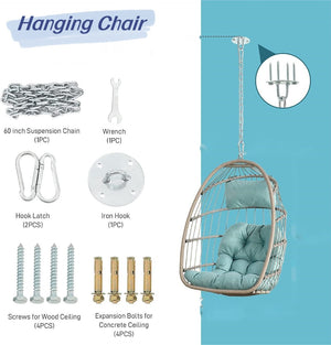 English Elm Outdoor Woven Pe Rattan Egg Swing Chair with Cushioned Seat for Patio or Garden W87470711