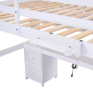 English Elm Full Size Loft Bed With Built-In Desk, Ample Storage, Charging Station & Stylish White Finish GX000334AAK-1