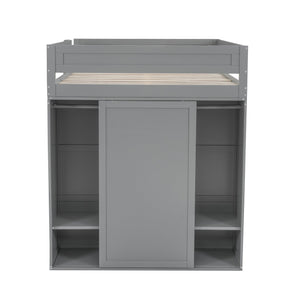 English Elm Wood Full Size Loft Bed with Integrated Wardrobe, 2-Drawer Desk & Cabinet for Space-Saving Rooms 78.4"L x 65"H Gray GX000333AAE