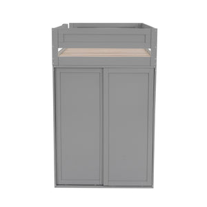 English Elm Wood Twin Loft Bed with Wardrobes & 2-Drawer Desk Cabinet Gray — Space-Saving Storage, Study Nook GX000332AAE