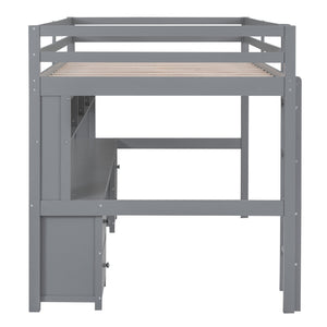 English Elm Full Size Loft Bed With Integrated Desk, Ample Storage, Charging Station & Stylish Gray Finish GX000334AAE