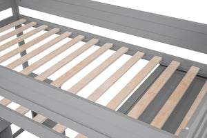 English Elm Wood Twin Loft Bed with Wardrobes & 2-Drawer Desk Cabinet Gray — Space-Saving Storage, Study Nook GX000332AAE