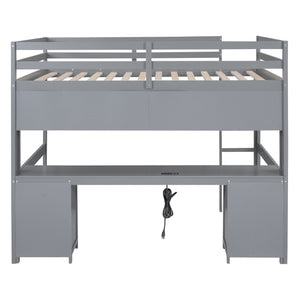 English Elm Full Size Loft Bed With Integrated Desk, Ample Storage, Charging Station & Stylish Gray Finish GX000334AAE