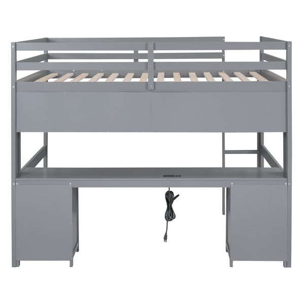 English Elm Full Size Loft Bed With Integrated Desk, Ample Storage, Charging Station & Stylish Gray Finish GX000334AAE