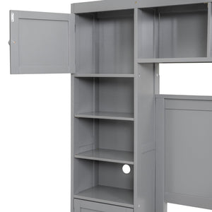 English Elm Full Platform Bed with Headboard Shelving Cabinets and Under Drawer Storage Unit Gray LP000342AAE-1