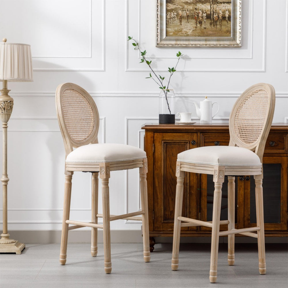English Elm French Country Barstools Solid Wood Cabriole Legs Upholstered Cushion Set of 2 W1622P412323