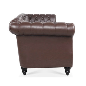 English Elm 84.65" Chesterfield Three Seater Sofa Pu Leather Tufted Rolled Arm Living Room Dark Brown W68035342