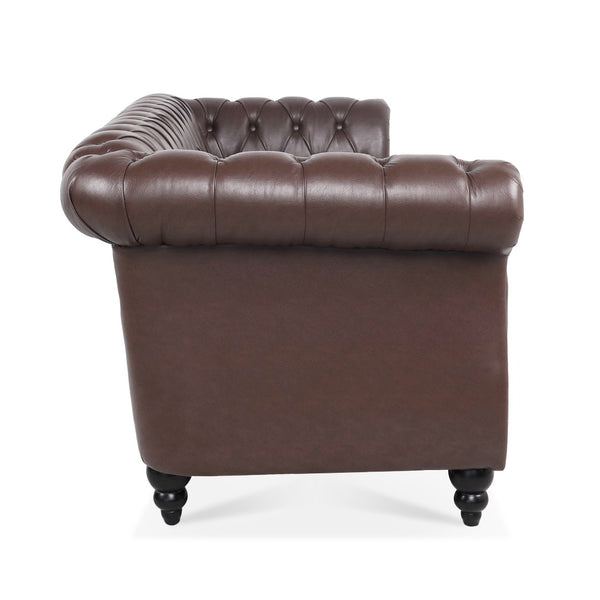 English Elm 84.65" Chesterfield Three Seater Sofa Pu Leather Tufted Rolled Arm Living Room Dark Brown W68035342