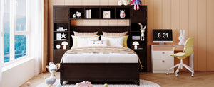 English Elm Full Platform Bed with Headboard Shelving Cabinets and Under Drawer Storage Unit Espresso LP000342AAP-1