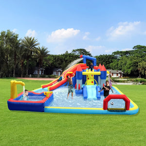 English Elm 10 in 1 Inflatable Backyard Water Park with Slide Bounce Zone Climbing Wall Pool W167790000