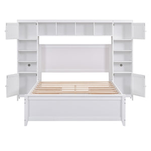 English Elm Full Platform Bed with Headboard Shelving Cabinets and Under Drawer Storage Unit White LP000342AAK-1