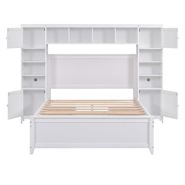 English Elm Full Platform Bed with Headboard Shelving Cabinets and Under Drawer Storage Unit White LP000342AAK-1