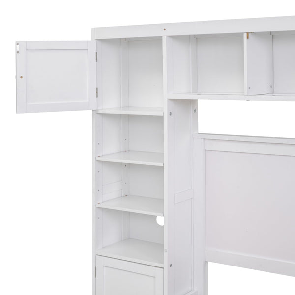 English Elm Full Platform Bed with Headboard Shelving Cabinets and Under Drawer Storage Unit White LP000342AAK-1