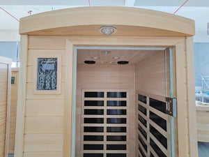 English Elm One Person Hemlock Wood Far Infrared Sauna with Bluetooth Audio and Led Lighting W1149103144