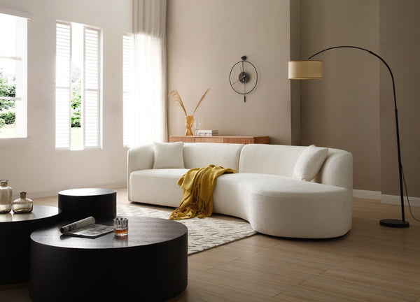 English Elm Luxury Boucle Curved Sectional Sofa with Chaise Right Facing Sculptural Modern Living W876S00086