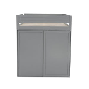 English Elm Wood Full Size Loft Bed with Integrated Wardrobe, 2-Drawer Desk & Cabinet for Space-Saving Rooms 78.4"L x 65"H Gray GX000333AAE