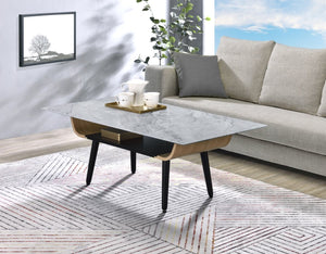 English Elm Landon Mid-century Coffee Table Marble Texture Glass Top Bent Wood Living Room Gray B061103281