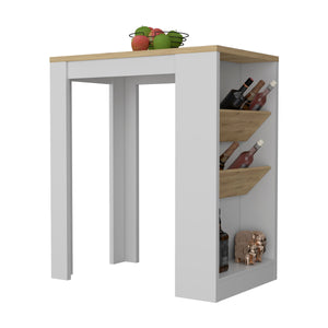 English Elm DeSoto Wine Storage Pedestal Kitchen Island with Dual Wine Racks, Lower Shelf & Durable Top Finish B062103262