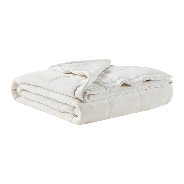 English Elm Reversible HeiQ Smart Temperature Plush-to-Microfiber Blanket, OEKO-TEX Certified, All-Season Comfort Ivory 18.11 L x 15.75 W x 5.91 H B03598506
