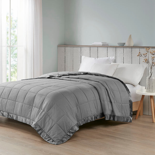 English Elm Oversized Down Alternative Blanket Charcoal Full/Queen – Plush Hypoallergenic 90x96, Satin Trim, Moisture-Wick B03598527