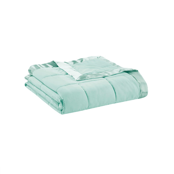 English Elm Lightweight Down Alternative Blanket with Satin Trim, Hypoallergenic OEKO‑TEX Twin, Moisture‑Wicking Comfort Seafoam 15.55 L x 12.8 W x 6.1 H B03598491