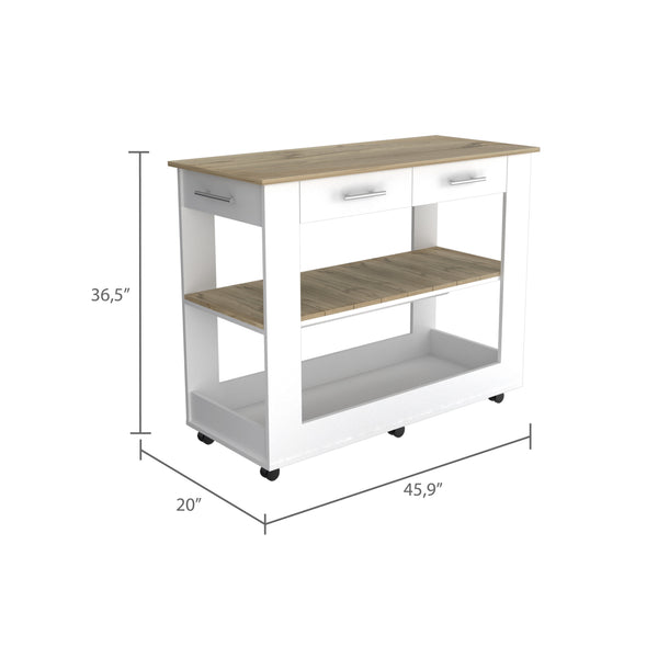 English Elm Nadina 4-Door 2-Drawer Kitchen Set with Island & Pantry in White and Light Oak, Spacious Storage and Workspace B062S00211