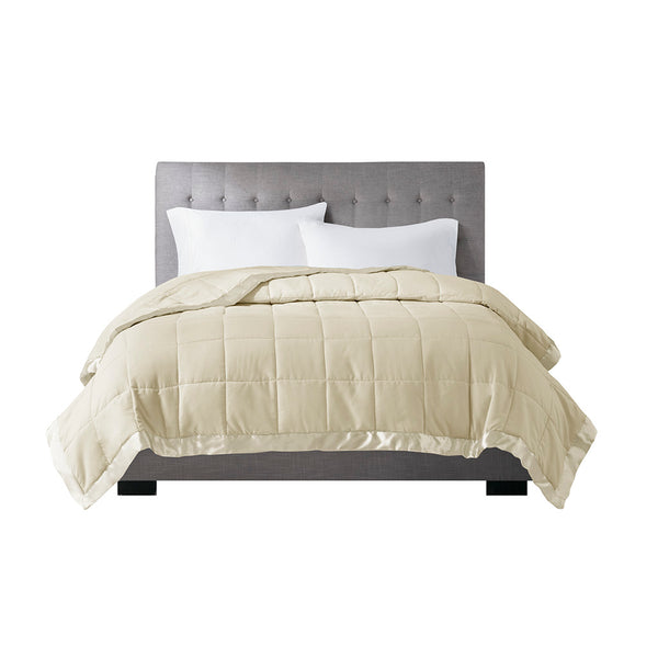 English Elm Lightweight Down Alternative Blanket Twin Cream with Satin Trim, Moisture-Wick, Hypoallergenic Comfort B035129270