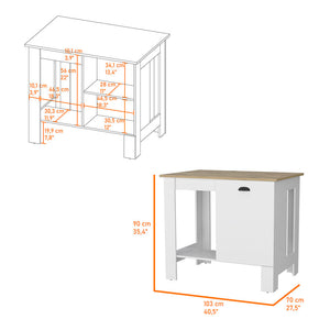English Elm Vancouver Modern 1-Door Kitchen Island White & Macadamia with Open Shelf, Durable Prep Top, 35.4"H B062103267