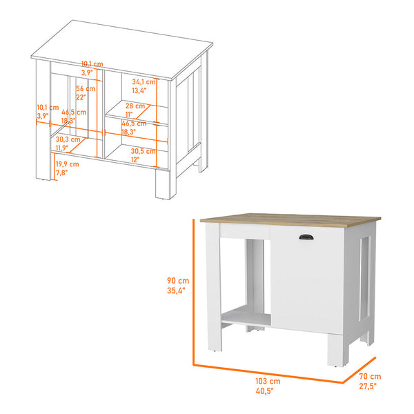 English Elm Vancouver Modern 1-Door Kitchen Island White & Macadamia with Open Shelf, Durable Prep Top, 35.4"H B062103267