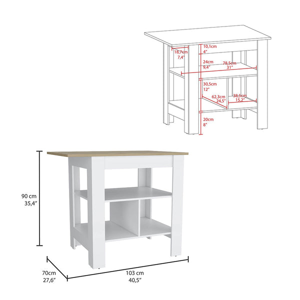 English Elm Adeline 3-Shelf Kitchen Island White Macadamia — Compact Prep Station with Ample Storage & Durable Shelves B062103269