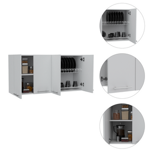 English Elm White Kitchen Island & Wall Cabinet Set with Light Oak Accents, 6 Doors, 4 Shelves, Prep Surfaces and Open Storage (59" Island, 47" Cabinet) B062S00207