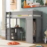 Hearth and Haven Wood Twin Size Loft Bed with Wardrobes and 2-Drawer Desk with Cabinet GX000332AAE