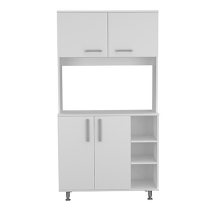 English Elm Dorchester White & Light Gray 2-Piece Kitchen Island and Pantry Set — 6 Doors, 6 Shelves, Prep Space B062S00205