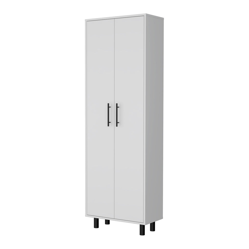 English Elm Fagan Tall 2-Door 5-Shelf Kitchen Pantry Cabinet White — Slim Ergonomic Design, Metal Handles & Legs B062103264