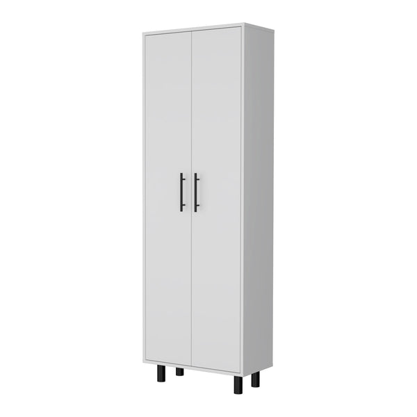 English Elm Fagan Tall 2-Door 5-Shelf Kitchen Pantry Cabinet White — Slim Ergonomic Design, Metal Handles & Legs B062103264