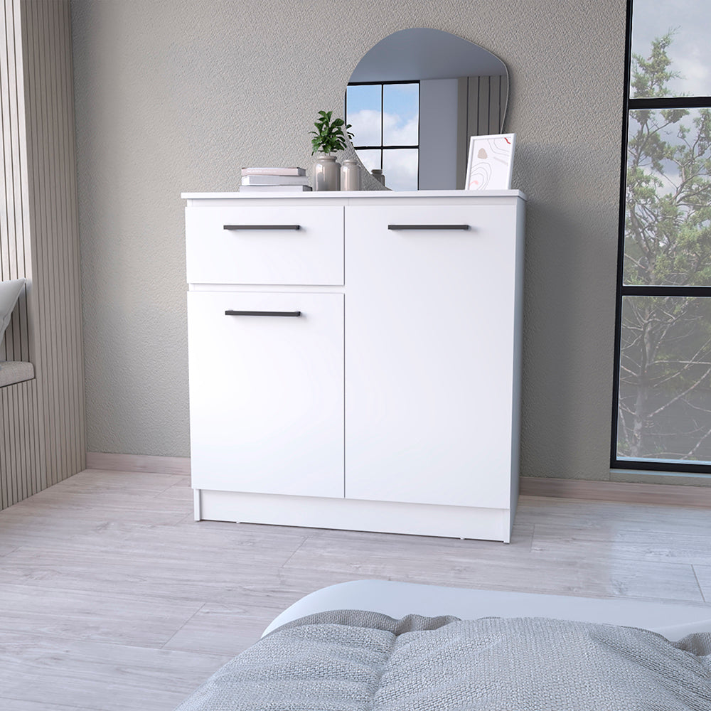 English Elm Loonam 2-Door 1-Drawer Dresser White — Stylish Manufactured Wood Storage with Spacious Top for Decoruring B062S00184