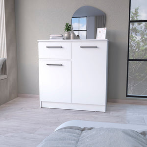 English Elm Loonam 2-Door 1-Drawer Dresser White — Stylish Manufactured Wood Storage with Spacious Top for Decoruring B062S00184
