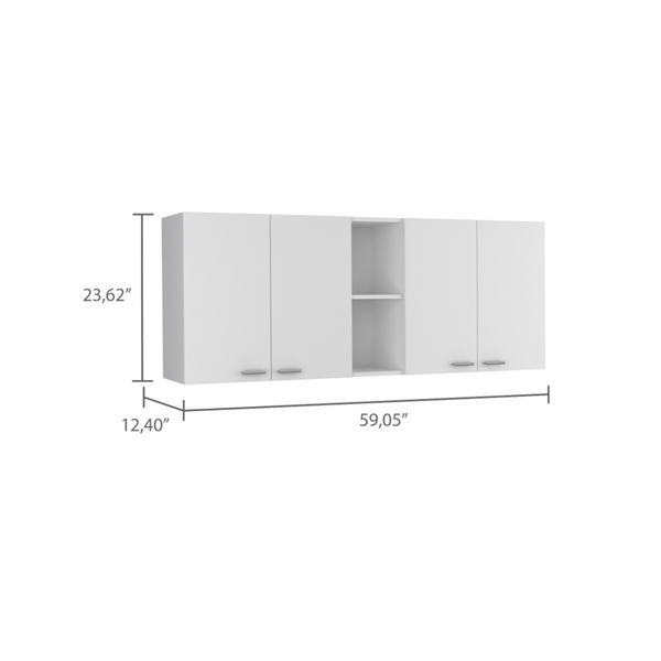 English Elm Sierra Modern 7-Shelf 4-Door Kitchen Set with Island & Wall Cabinet in White Walnut — Stylish Storage Bliss B062S00194