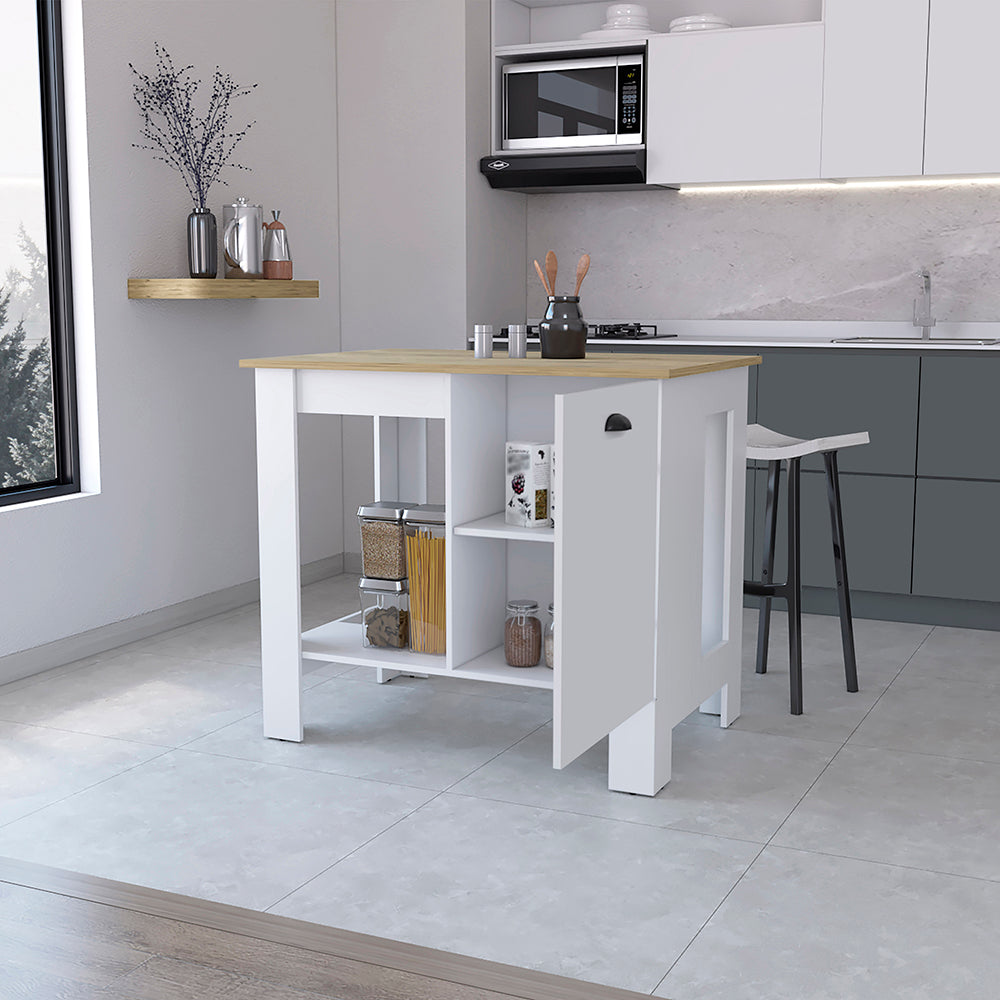 English Elm Vancouver Modern 1-Door Kitchen Island White & Macadamia with Open Shelf, Durable Prep Top, 35.4"H B062103267