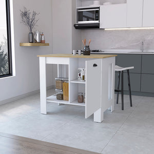 English Elm Vancouver Modern 1-Door Kitchen Island White & Macadamia with Open Shelf, Durable Prep Top, 35.4"H B062103267