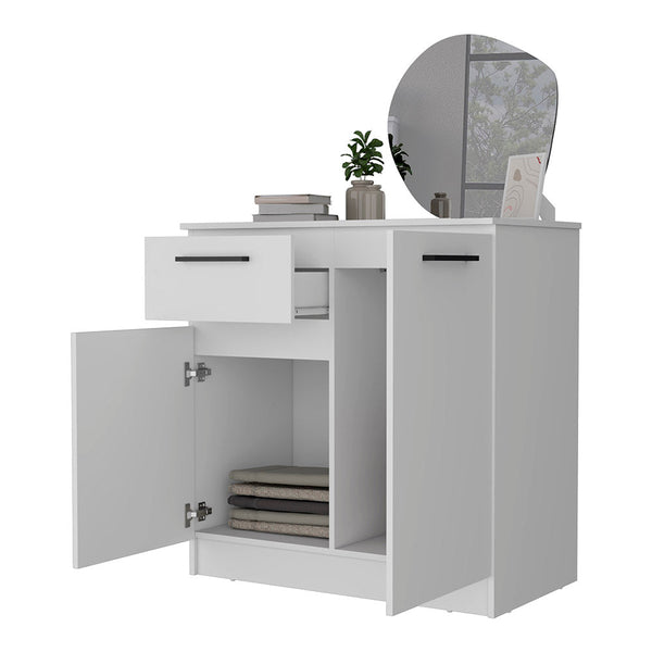 English Elm Loonam 2-Door 1-Drawer Dresser White — Stylish Manufactured Wood Storage with Spacious Top for Decoruring B062S00184