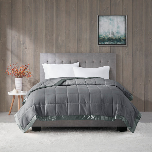 English Elm Lightweight Down Alternative Blanket with Satin Trim, Hypoallergenic OEKO-TEX King, Moisture-Wicking Comfort Charcoal 15.55 L x 12.8 W x 8.66 H B03598490