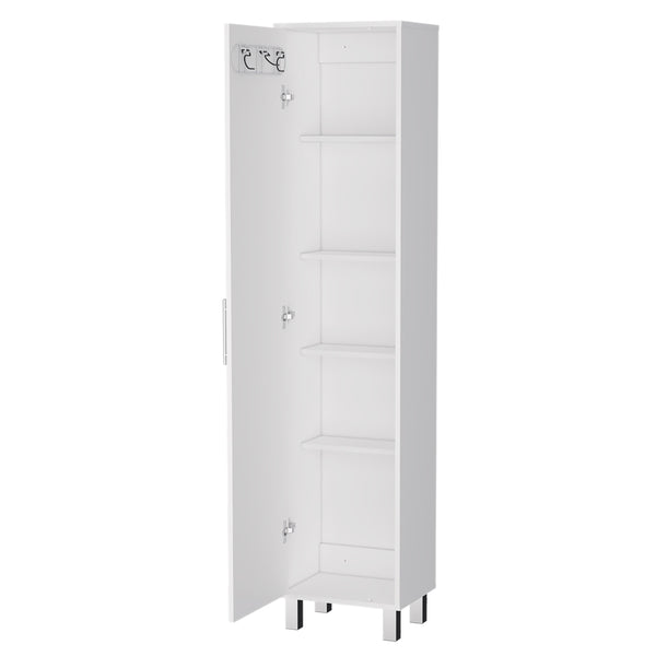 English Elm Andrews Slim 1-Door 5-Shelf Tall Storage Cabinet White — Space-Saving Organizing Unit with Broom Hangers, Metal Handle & Legs B062103263