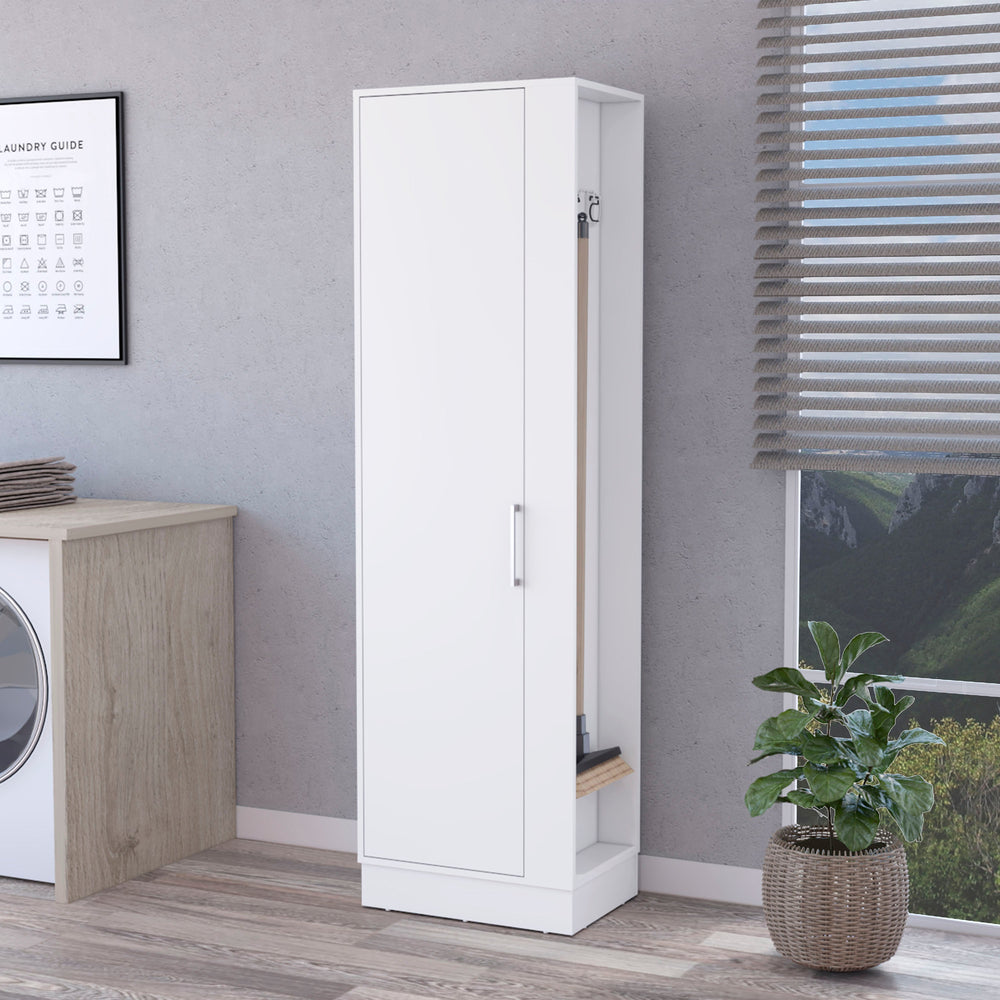 English Elm Greenville Tall Storage Cabinet White with 2 Doors, 6 Shelves, Slim Profile & Broom Hangers - Durable Manufactured Wood (72.3"H) B062103270